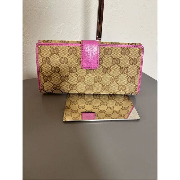 Gucci GG Monogram Long Wallet Tan/Pink - Picture 2 of 8